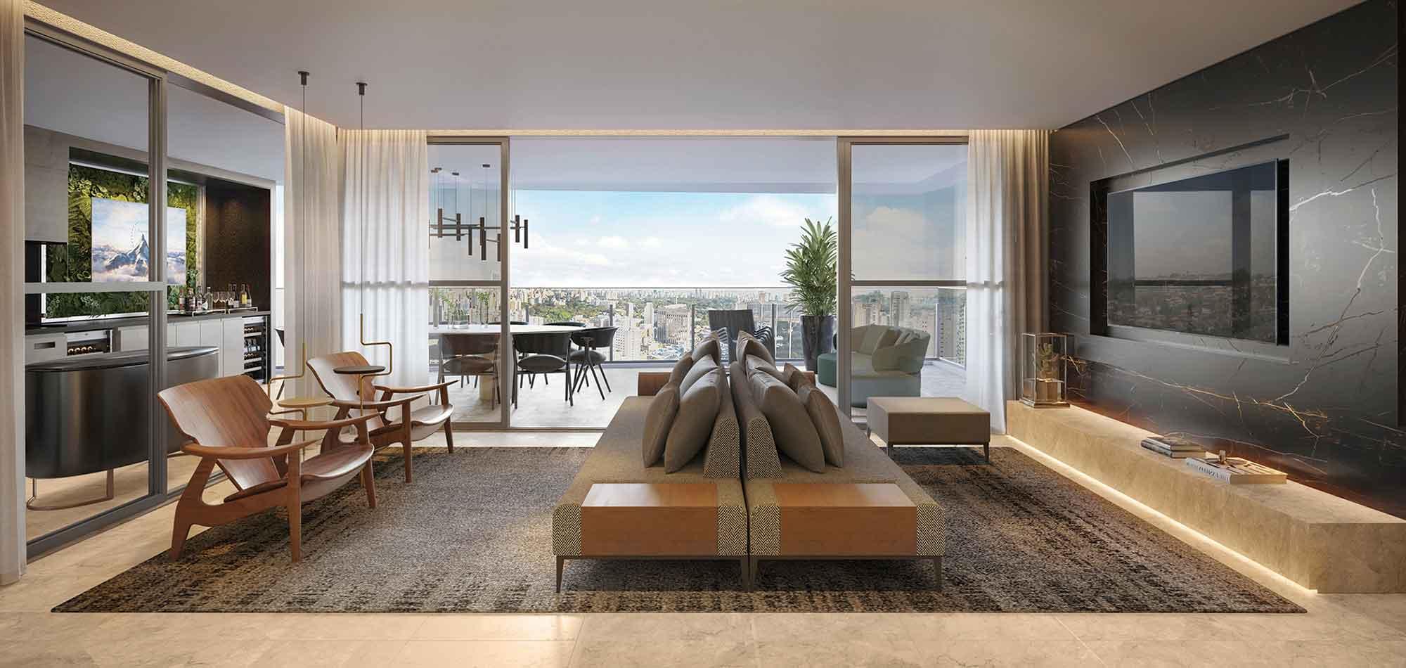 Lindenberg Ibirapuera Design Tower - Obras Aceleradas - Adolpho Lindenber - Eztec - Apartamento Alto Padrão Ibirapuera - Living do Apto de 281 m²