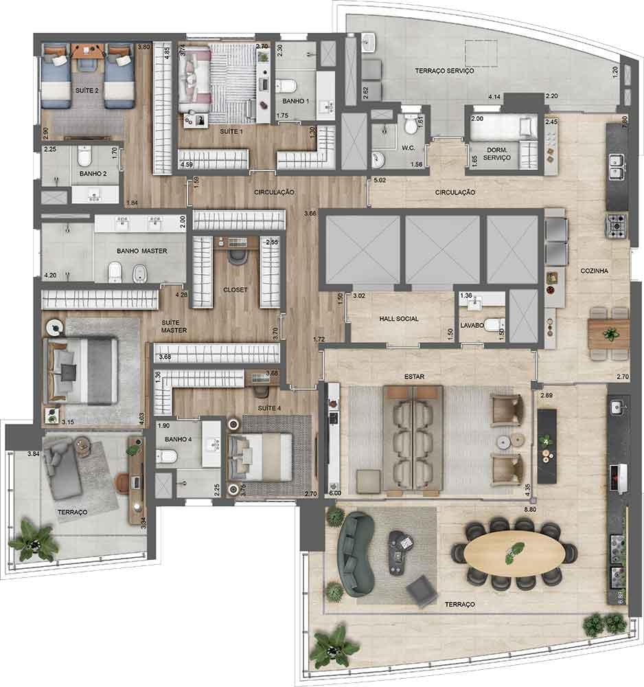 Lindenberg Ibirapuera Design Tower - Obras Aceleradas - Adolpho Lindenber - Eztec - Apartamento Alto Padrão Ibirapuera - Planta - Opção 1 de 281 m²