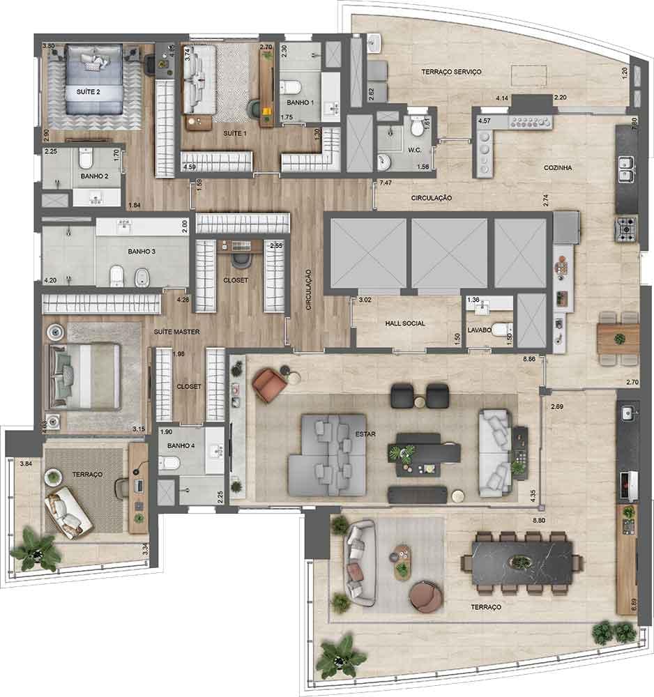 Lindenberg Ibirapuera Design Tower - Obras Aceleradas - Adolpho Lindenber - Eztec - Apartamento Alto Padrão Ibirapuera - Planta - Opção 2 de 281 m²