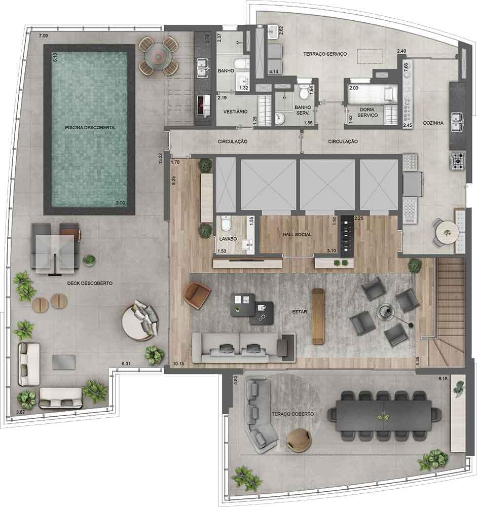 Lindenberg Ibirapuera Design Tower - Obras Aceleradas - Adolpho Lindenberg - Eztec - Cobertura Alto Padrão Ibirapuera - Planta Superior Duplex 557m²