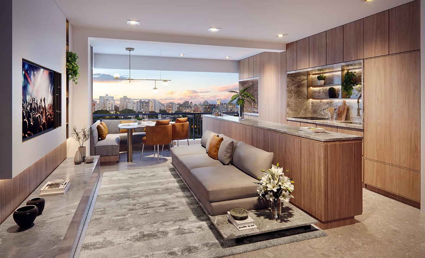 Living do Apartamento de 78m² - ÉPICO Klabin