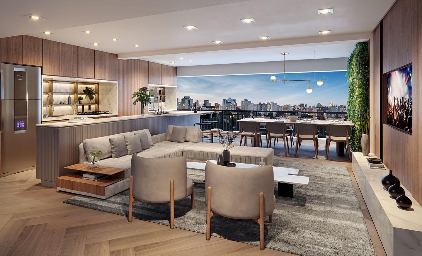 Living e Terraço do Apartamento de 119m² - ÉPICO Klabin