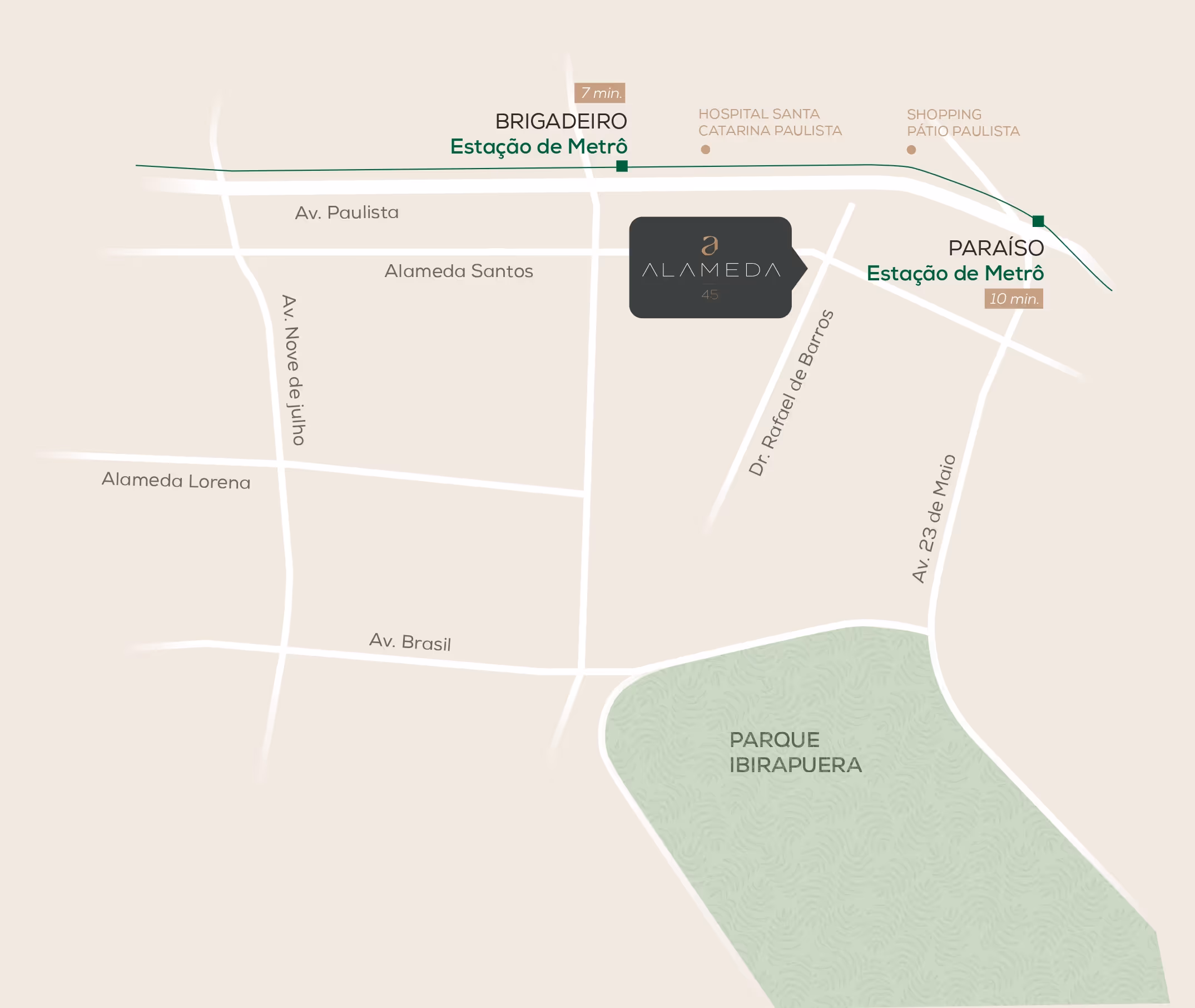 Mapa da Região do ALAMEDA 45 Jardins - SDI - Lançamento Jardins e Paulista