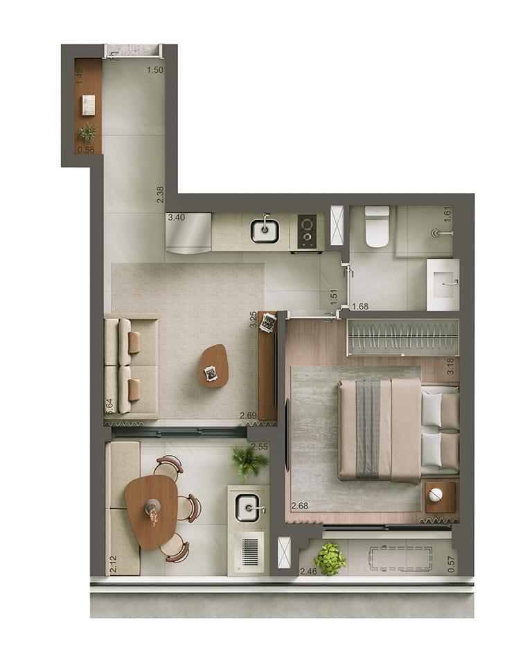 ALAMEDA 45 - Planta Opção 01 - Planta de 38m²