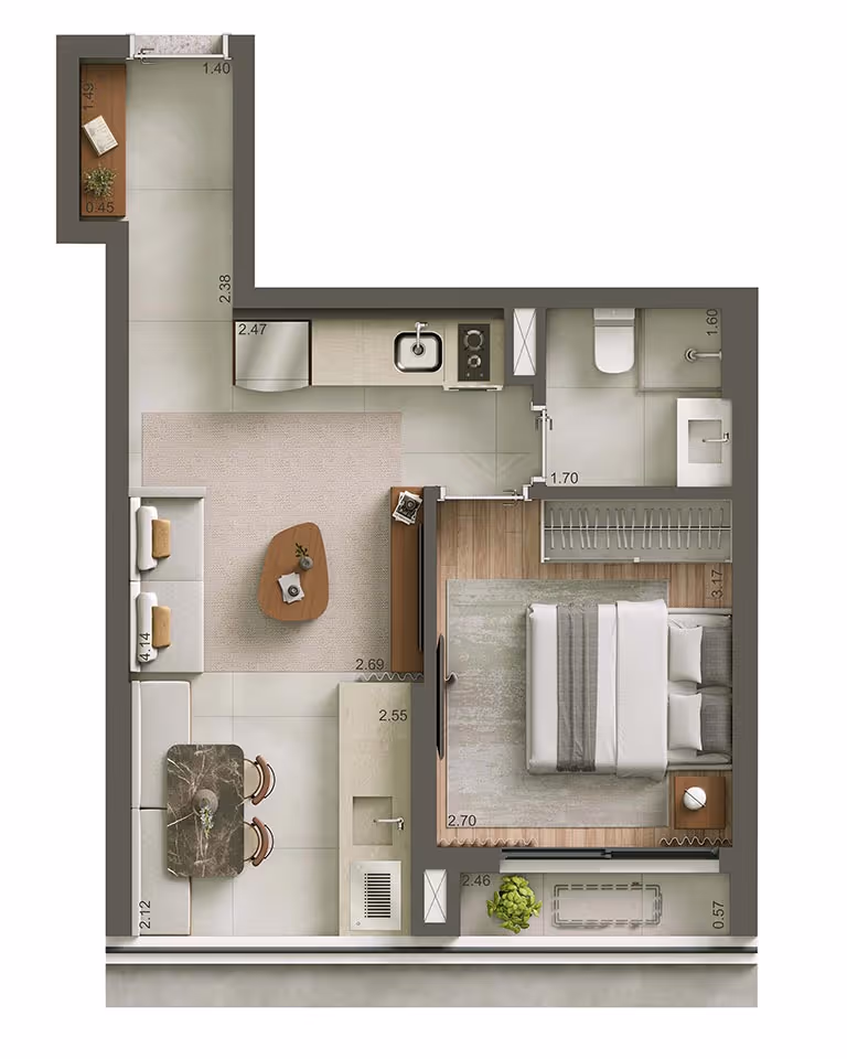 ALAMEDA 45 - Planta Opção 02 - Planta de 38m²