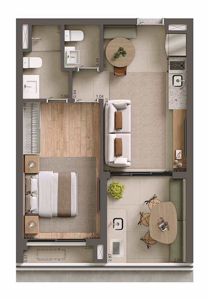 ALAMEDA 45 - Planta Opção 03 - Planta de 47m²