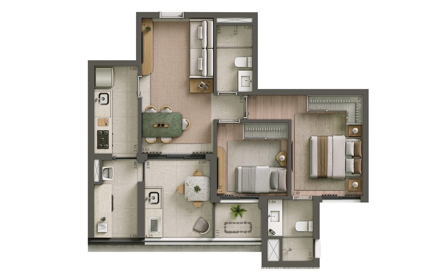ALAMEDA 45 - Planta Opção 05 - Planta de 68m²