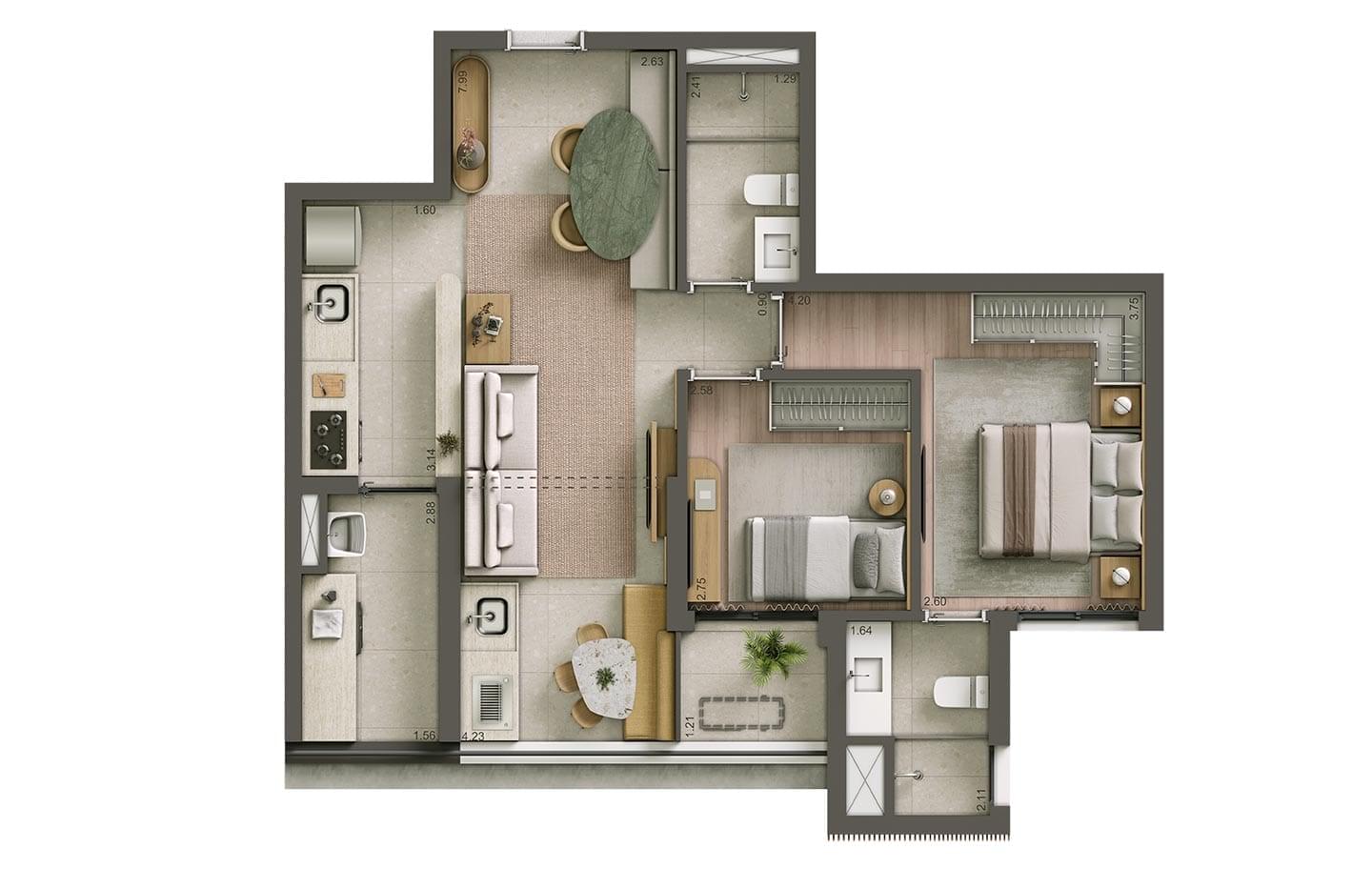 ALAMEDA 45 - Planta Opção 06 - Planta de 68m²