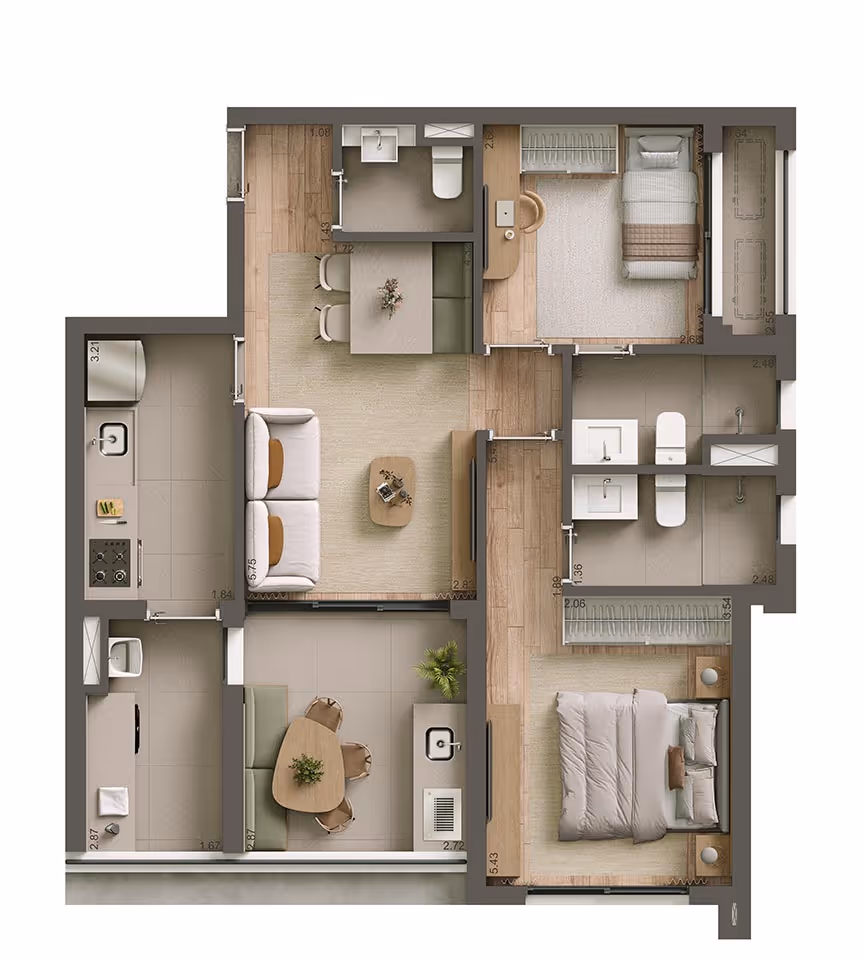 ALAMEDA 45 - Planta Opção 07 - Planta de 75m²