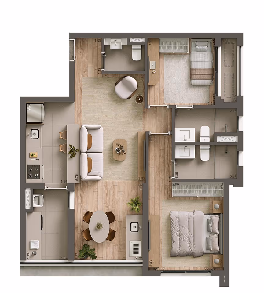 ALAMEDA 45 - Planta Opção 08 - Planta de 75m²