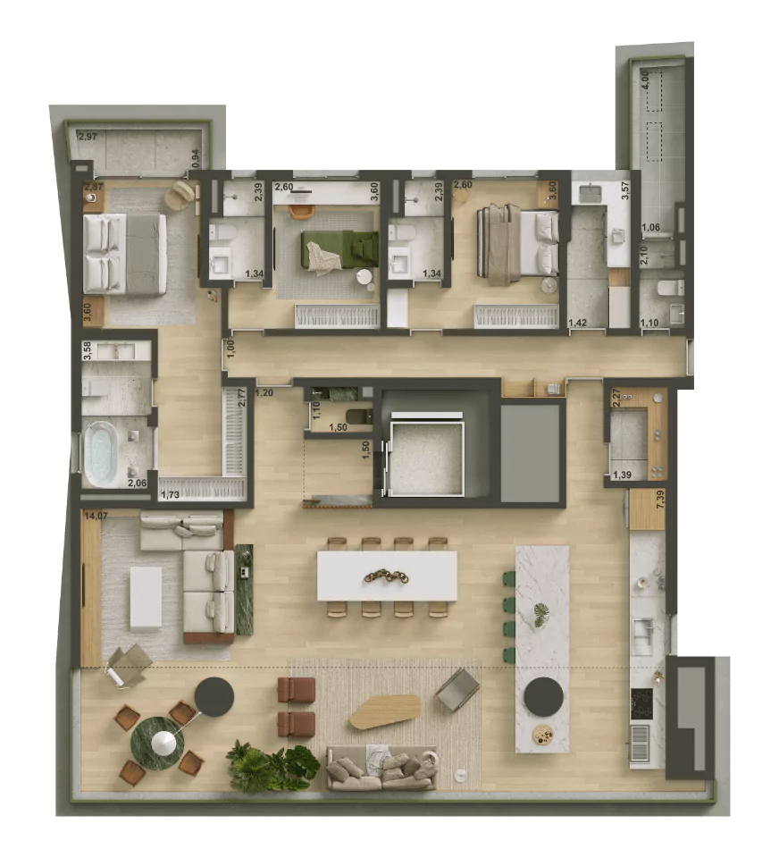 ISA Brooklin - Planta Planta de 220m² - Opção 1