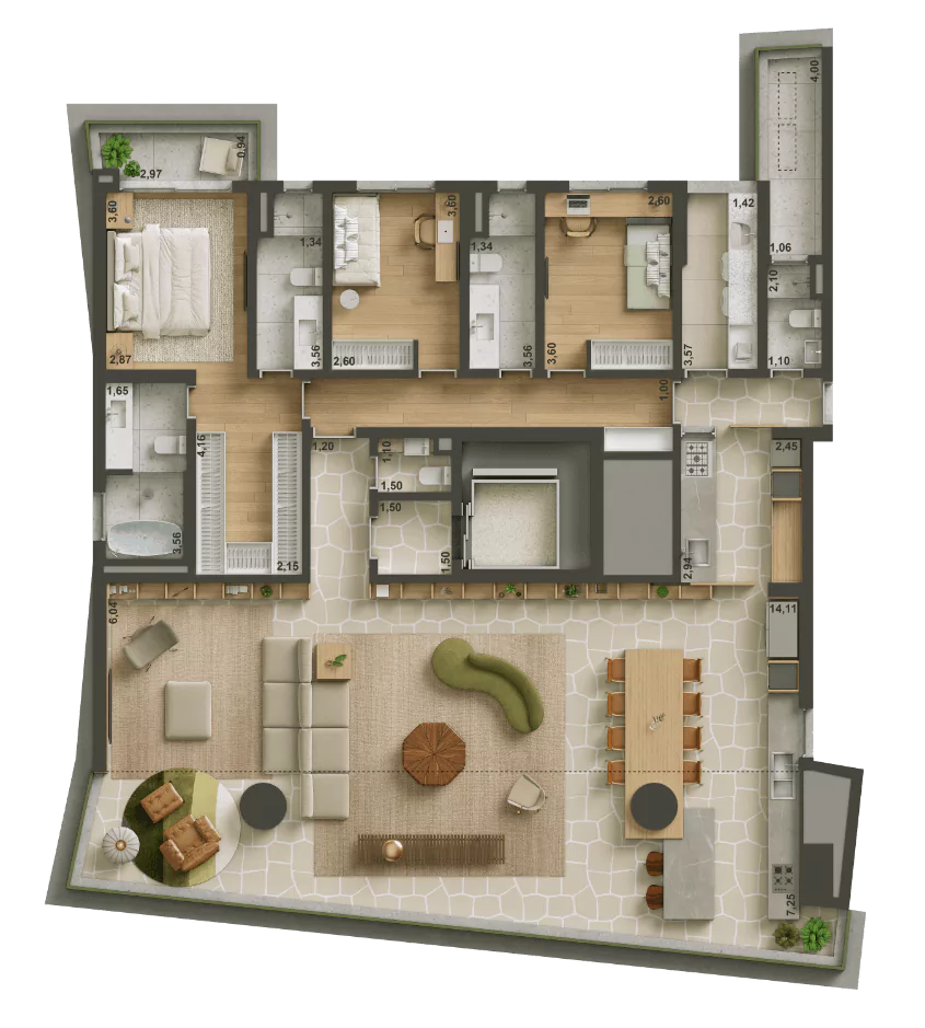 ISA Brooklin - Planta Planta de 220m² - Opção 2