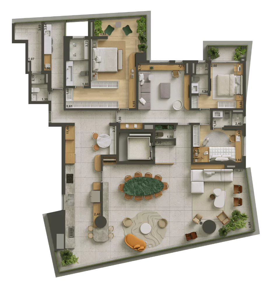 ISA Brooklin - Planta Planta de 265m² - Opção 1