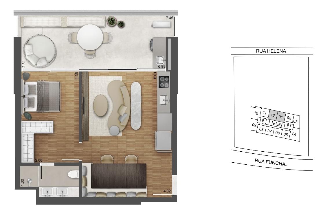 W Residences São Paulo - Planta Planta de 68M²