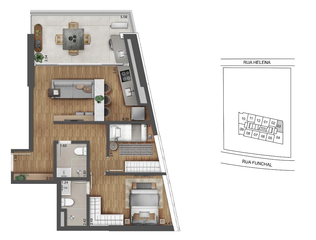 W Residences São Paulo - Planta Planta de 73M²