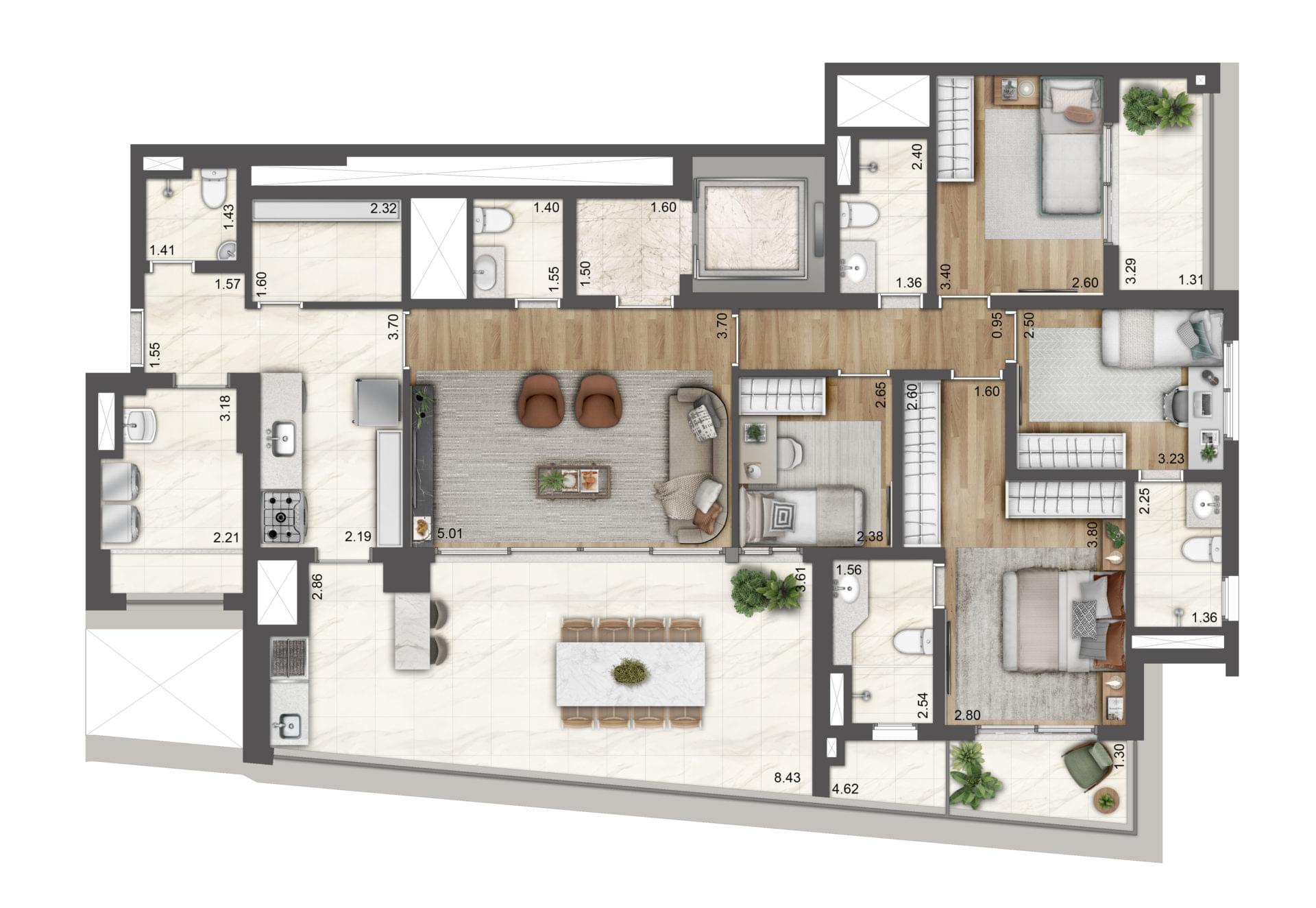 PETRA Brooklin - Lançamento - Brooklin - Lavvi - Planta de 162m² - Opção 1