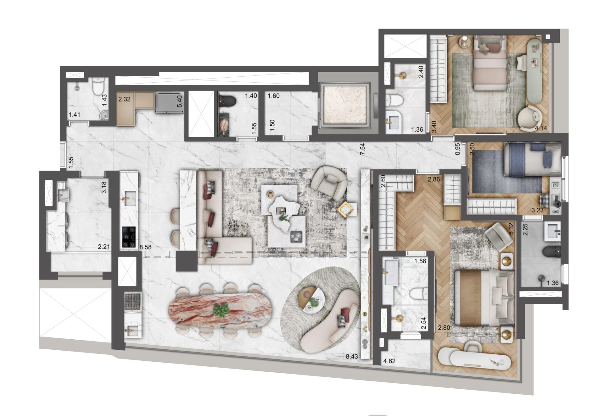 PETRA Brooklin - Lançamento - Brooklin - Lavvi - Planta de 198m² - Opção 2