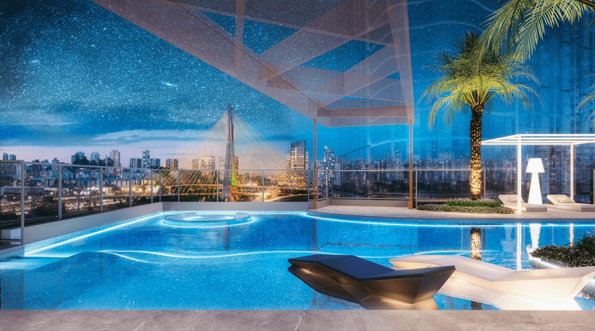 Piscina com raia semiolímpica no alto do Cyrela Mandarim