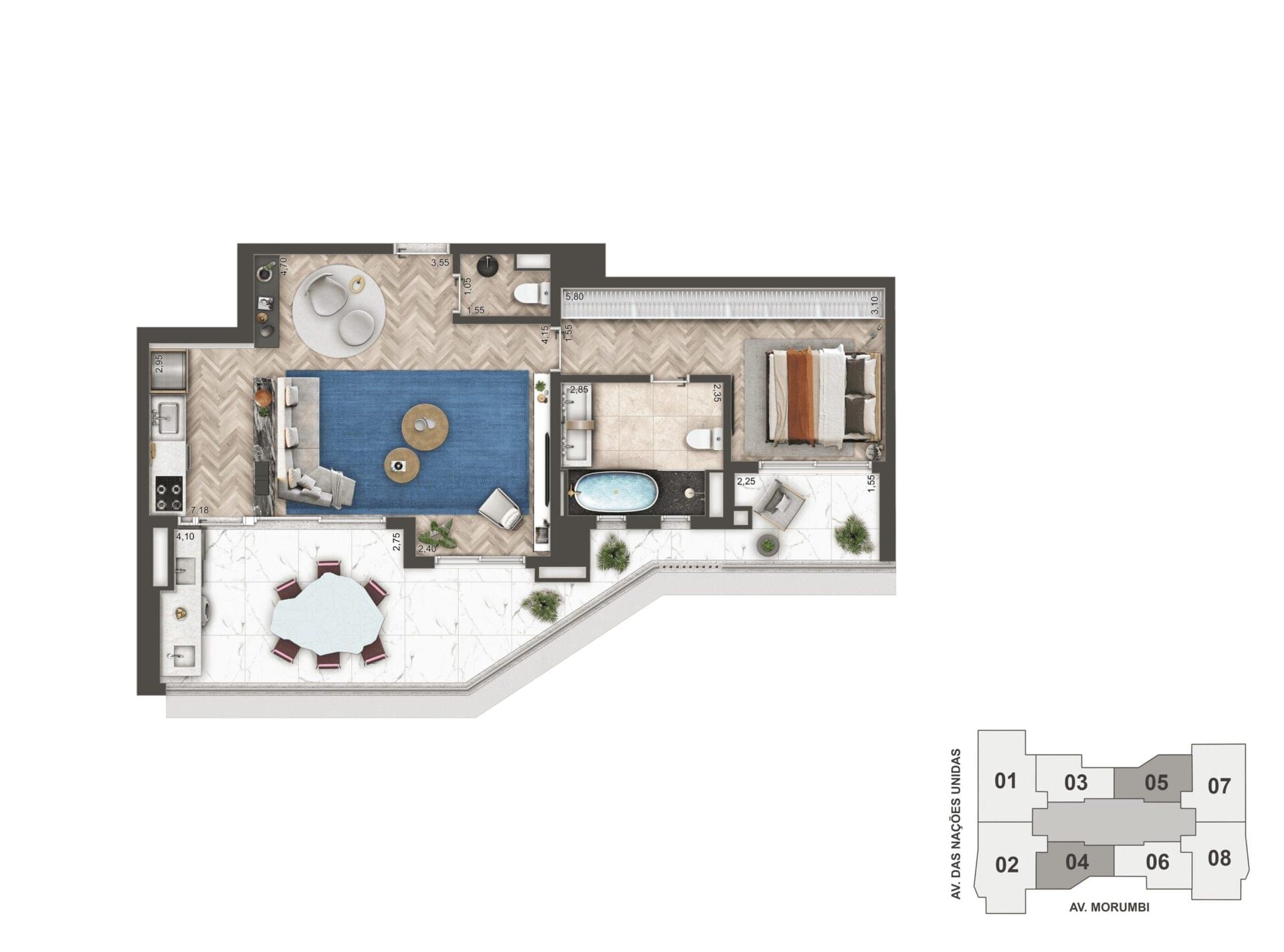 Opção de planta de 89 m² com distribuição diferenciada