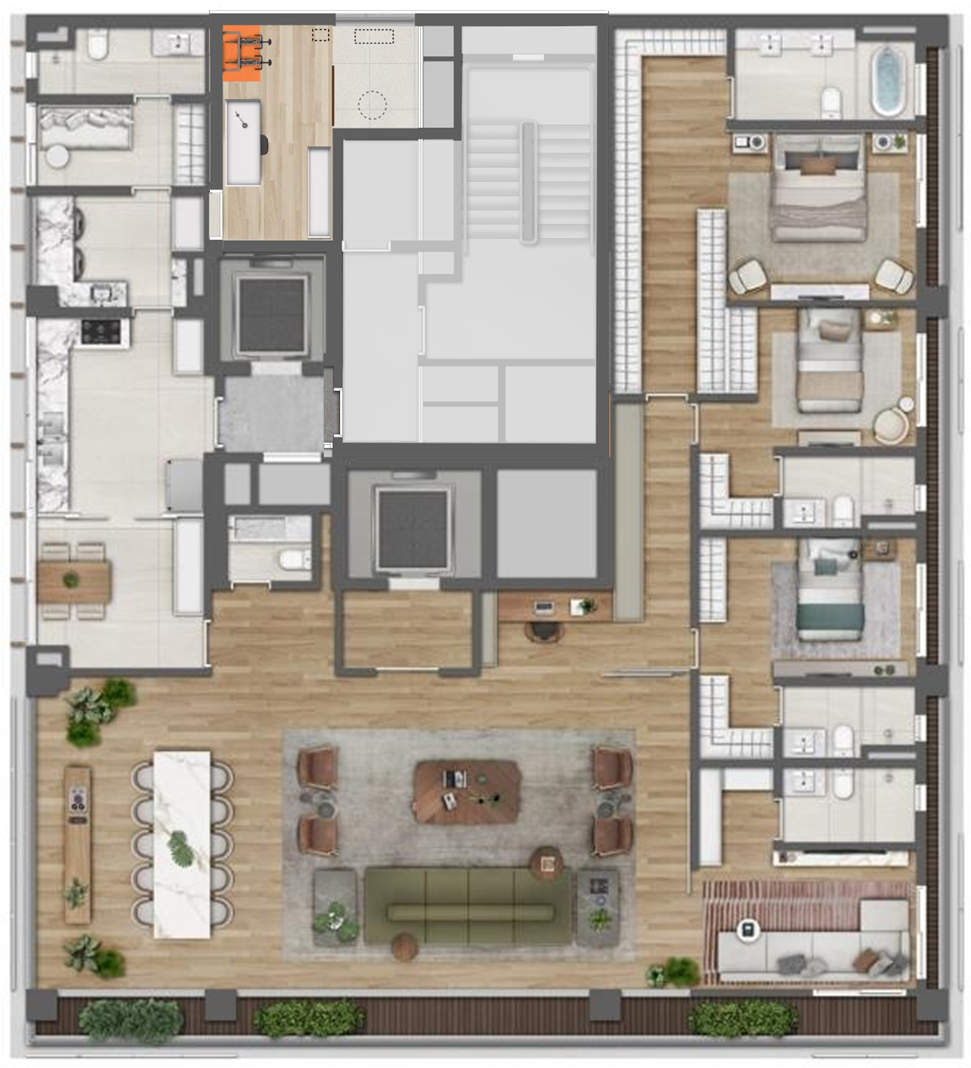 AYYA Jardins - Planta Planta E - Apartamento com 295m² 