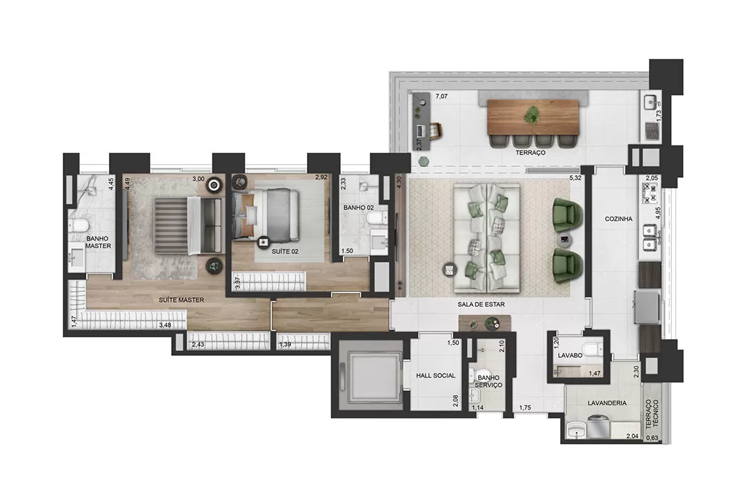 Praça Lindenberg Itaim - Planta Planta Opção 1 - 135 m²