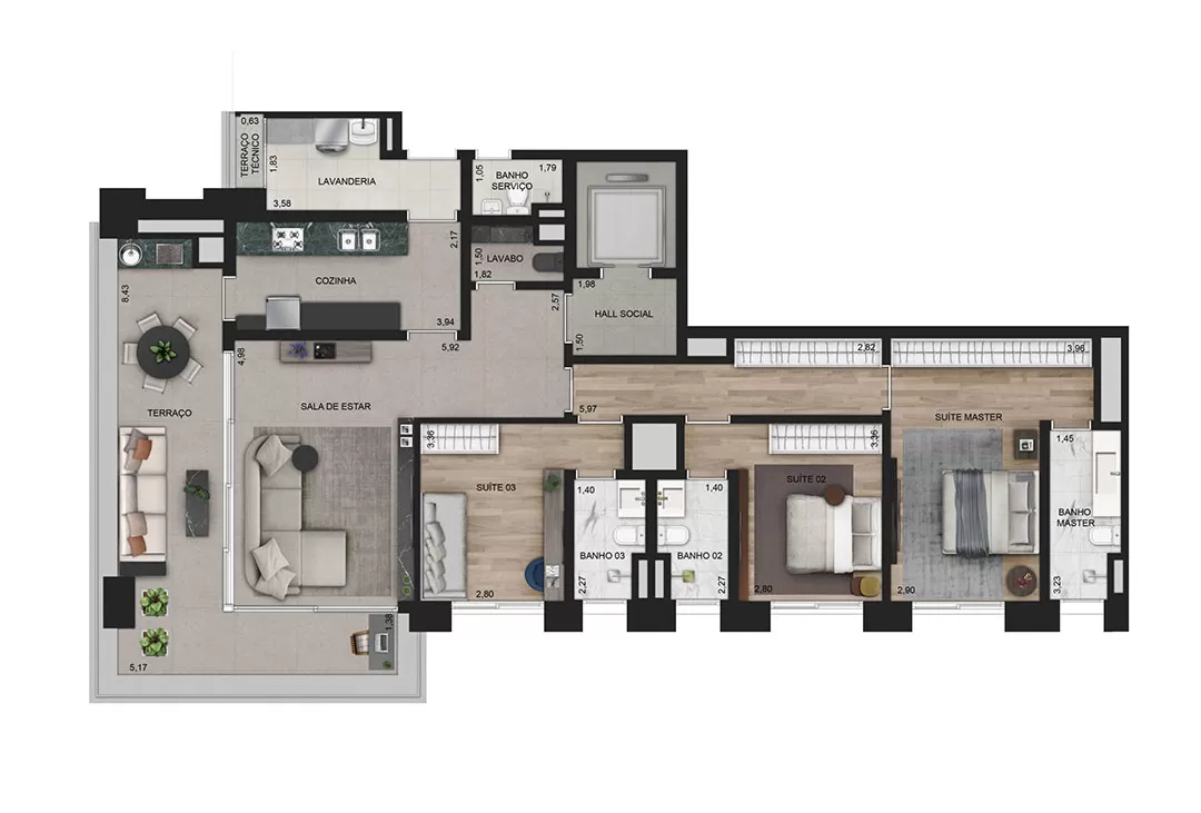 Praça Lindenberg Itaim - Planta Planta Opção 1 - 154 m²
