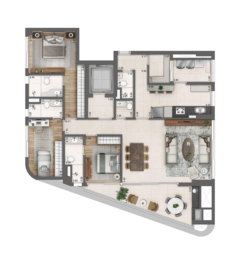 Arcos Itaim - Planta Planta 3 Suítes