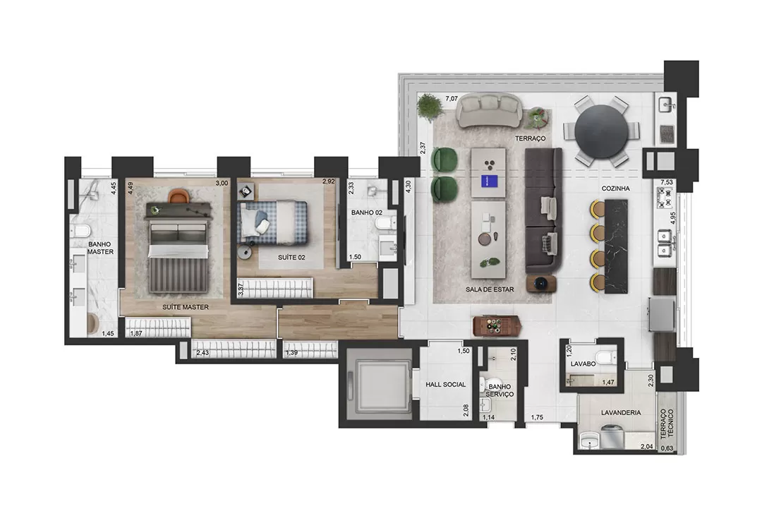Praça Lindenberg Itaim - Planta Planta Opção 2 - 135 m²