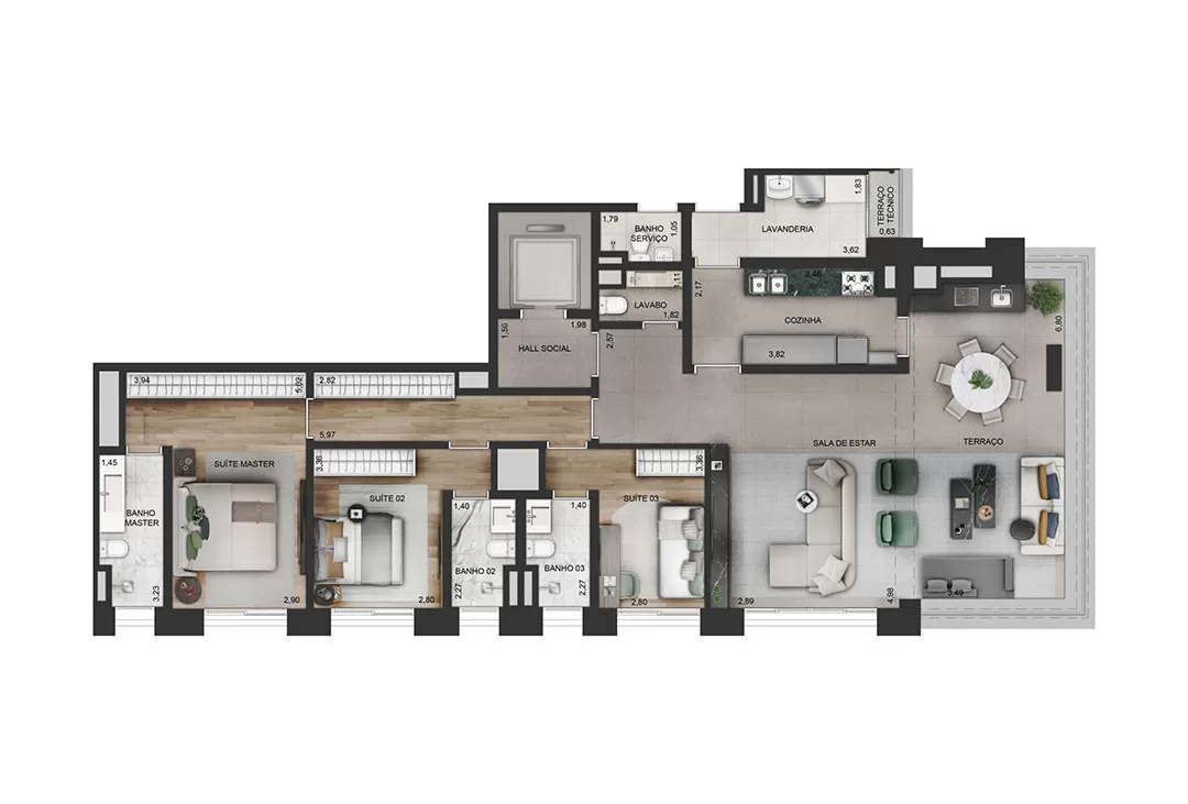 Praça Lindenberg Itaim - Planta Planta Opção 2 - 154 m²