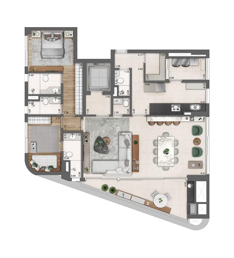Arcos Itaim - Planta Planta 2 Suítes
