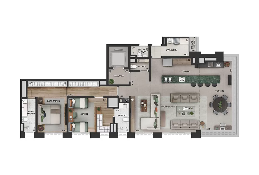 Praça Lindenberg Itaim - Planta Planta Opção 3 - 154 m²