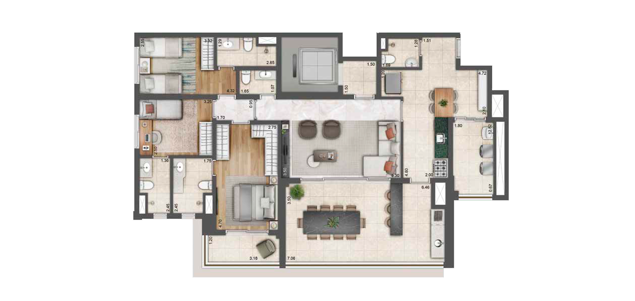 Planta Tipo de 142m² - Palace by Praças da Cidade
