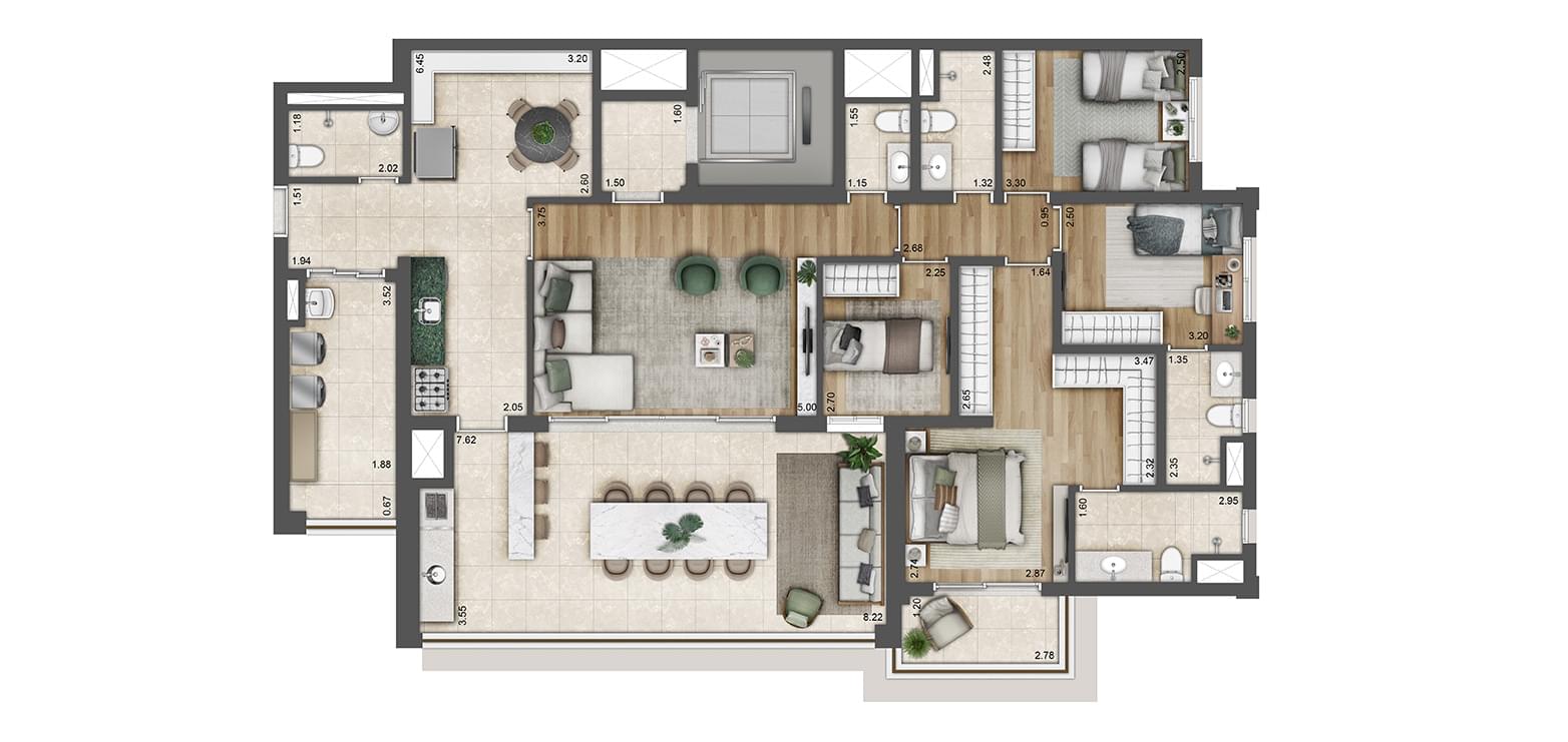 Planta Tipo de 164m² - Palace by Praças da Cidade