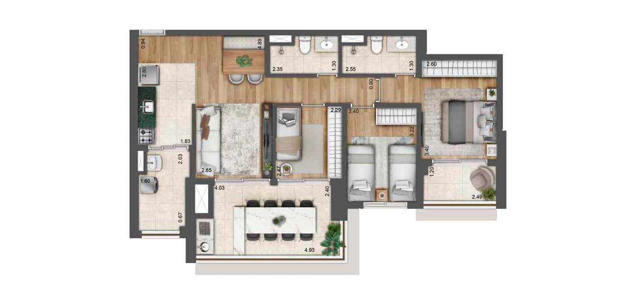 Planta Tipo de 86m² - Palace by Praças da Cidade