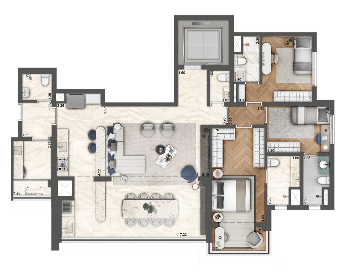 Green View Butantã - Planta Planta com Living Ampliado de 132m² 