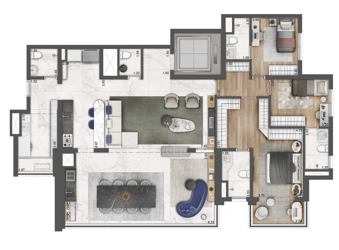 Green View Butantã - Planta Planta com Living Ampliado de 159m² 