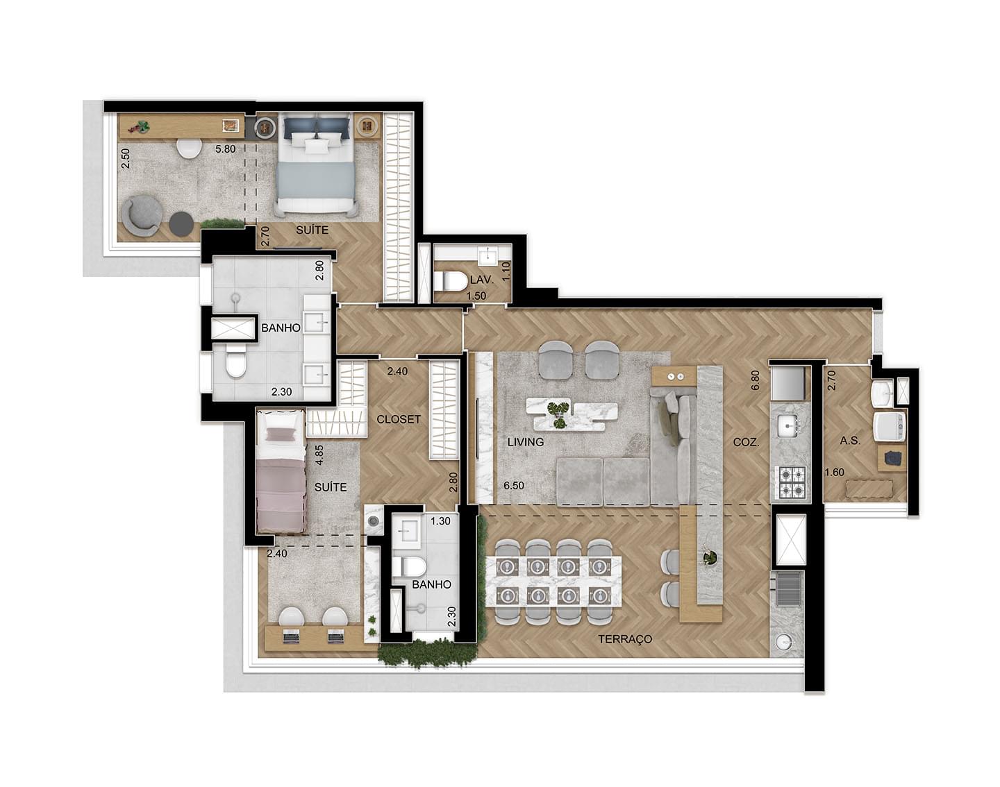 Planta de 119m² - Opção Ampliada