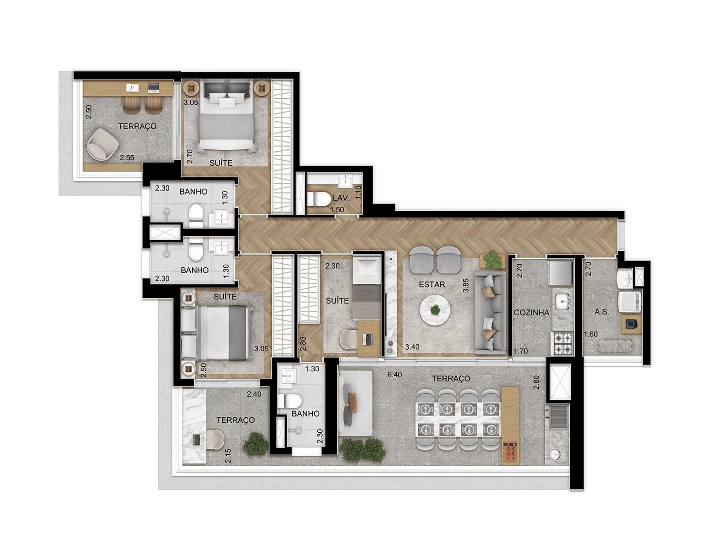 Planta de 119m² - Opção Padrão