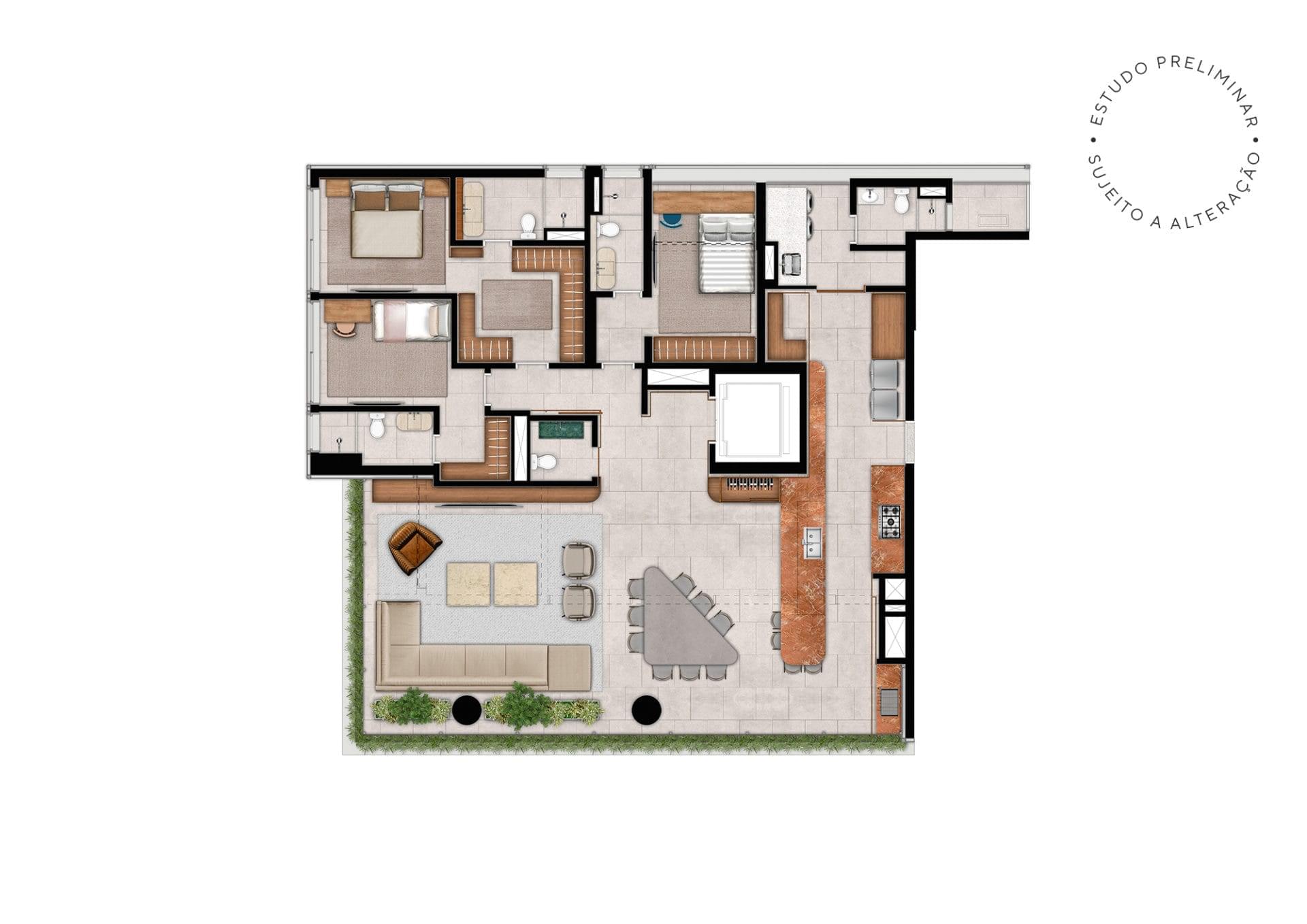 MOMA Moema - Planta Planta 194 m² com Sala Ampliada