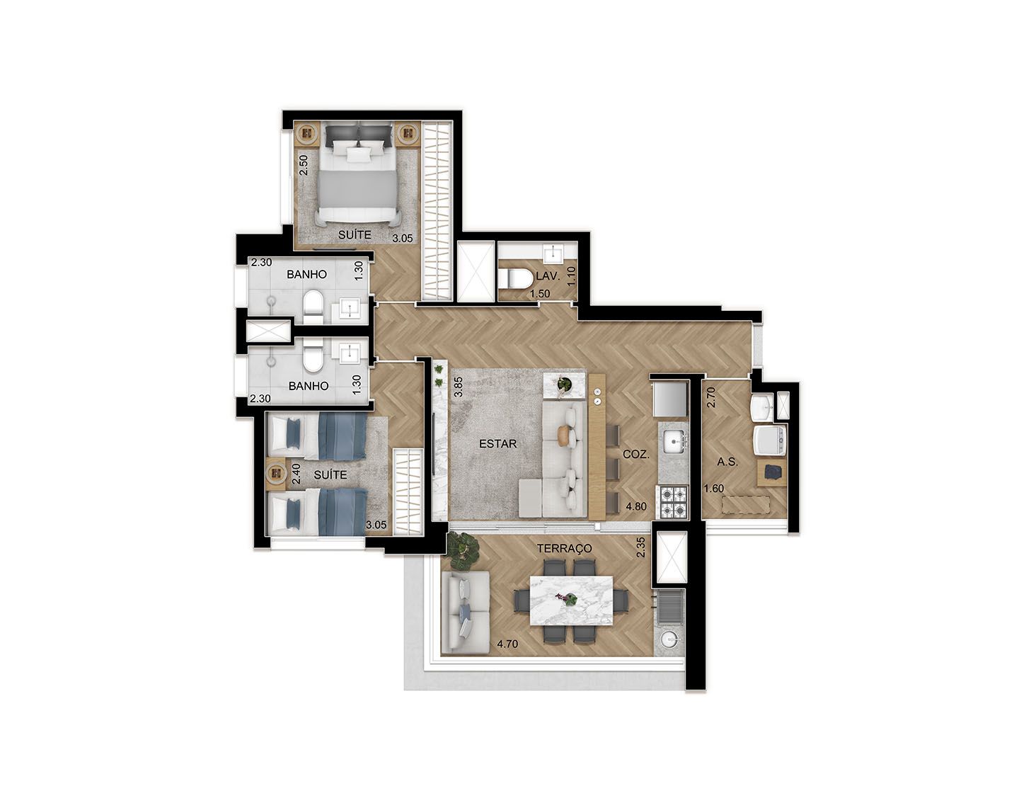 Planta de 78m² - Opção Ampliada