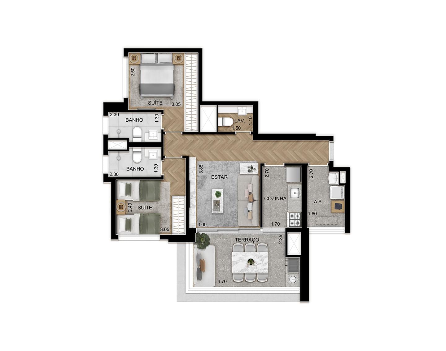 Planta de 78m² - Opção Padrão