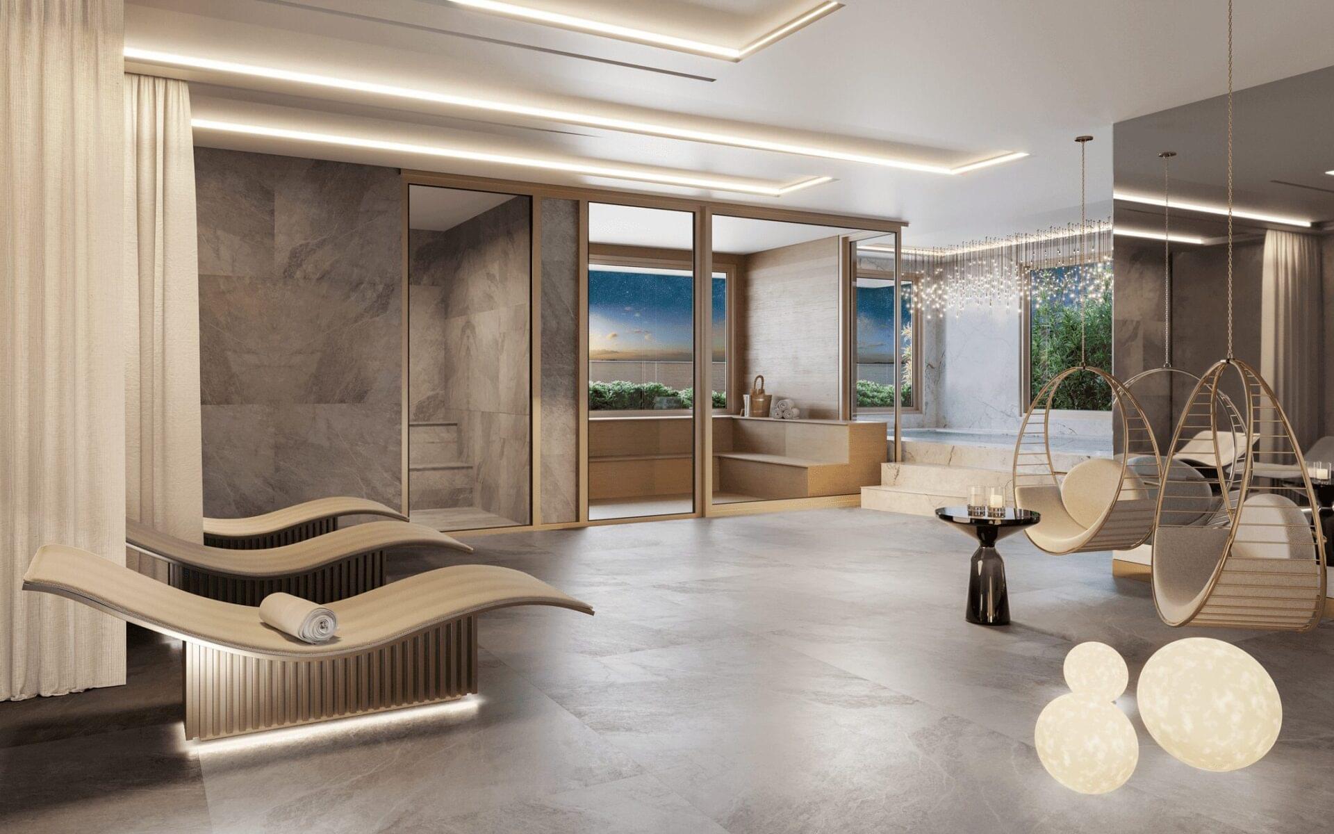 SPA completo com áreas de relaxamento e bem-estar no Cyrela Mandarim
