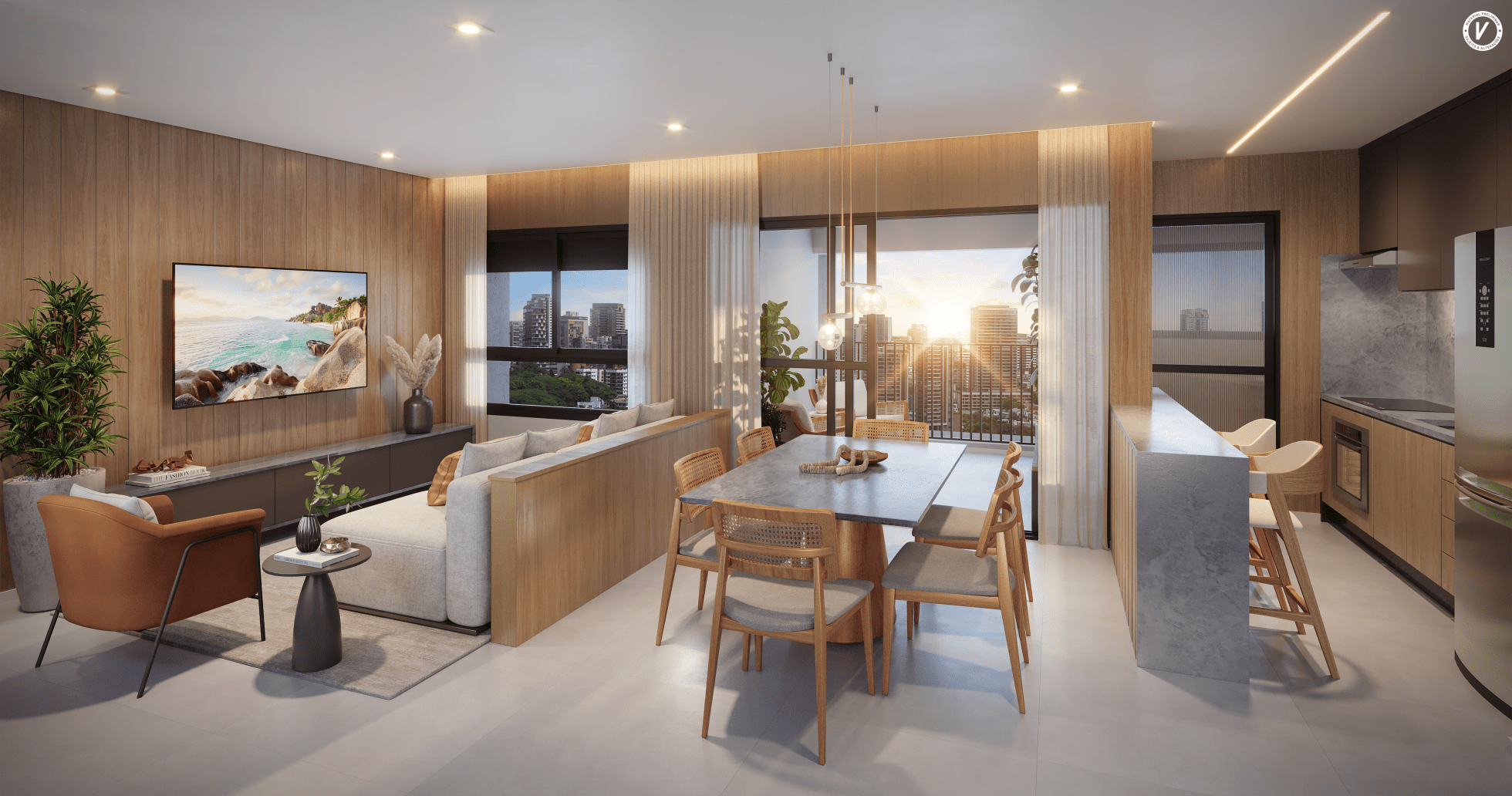 Vitacon João Ramalho - Perspectiva meramente ilustrativa do apartamento de 2 Suítes e Cozinha Integrada
