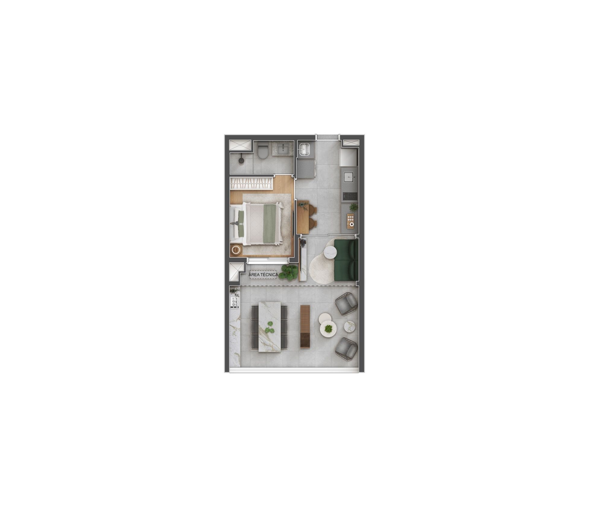 VITACON João Ramalho - Planta 1 Dormitório de 45 m²