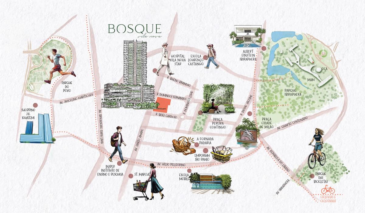 BOSQUE Vila Nova - Lançamento - Rua Domingos Fernandes - Mapa da Região