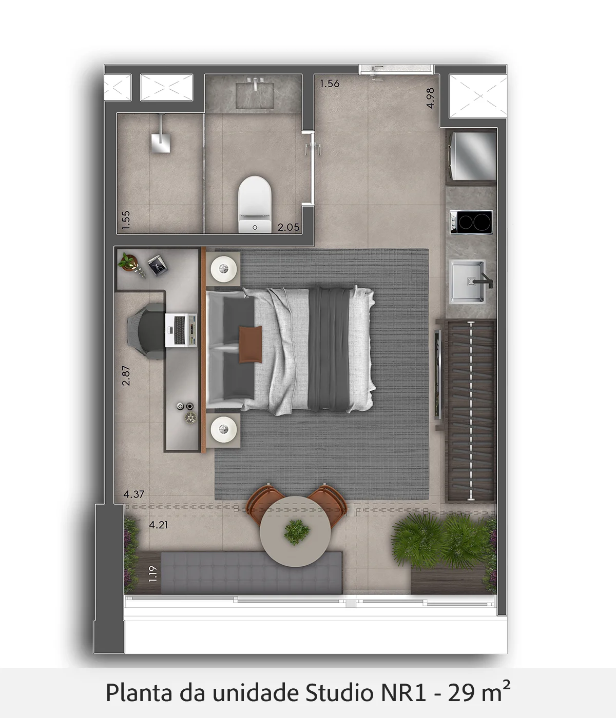 Cardoso 432 - Planta Studio NR1 - Planta de 29 m²