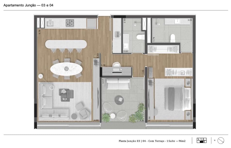 Cônego 505 - Planta Planta 96m² - 1 Suíte com Terraço