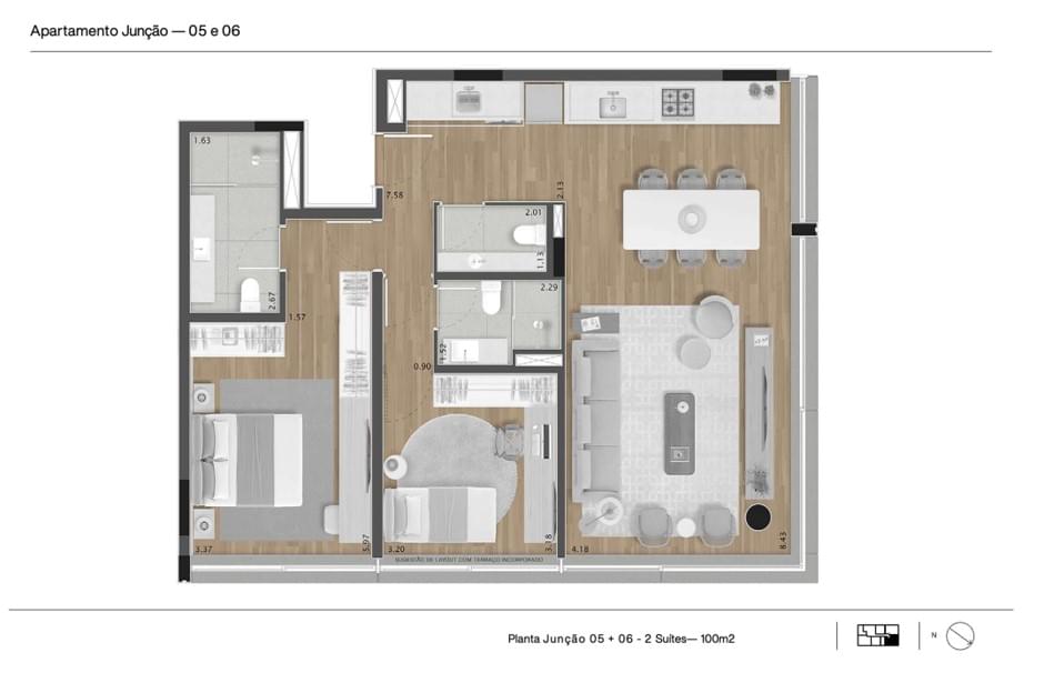Cônego 505 - Planta Planta 100m² - 2 Suítes