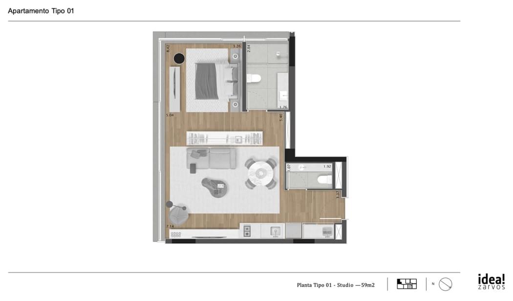 Cônego 505 - Planta Planta 59m² - Studio
