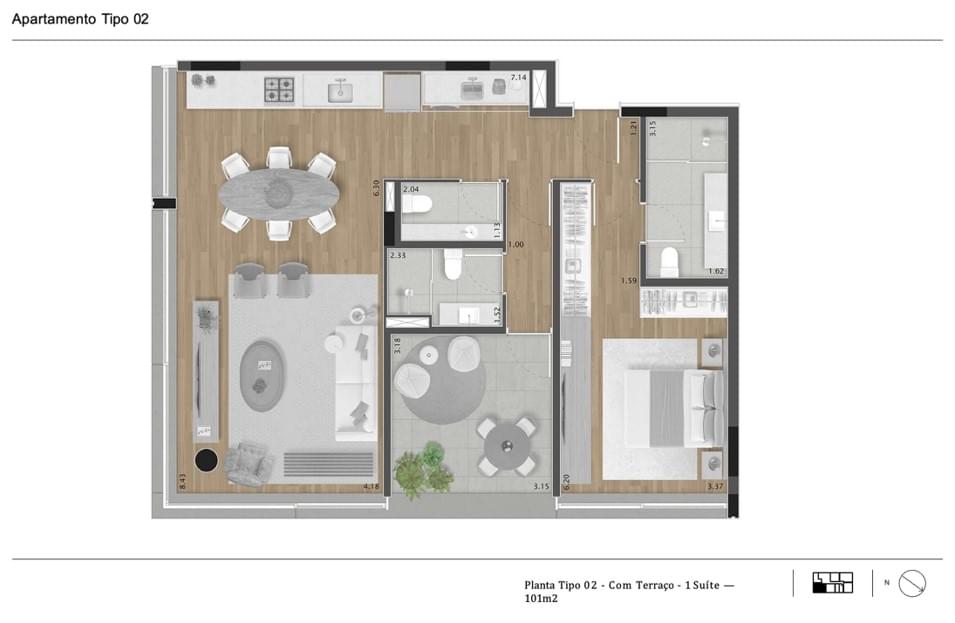 Cônego 505 - Planta Planta 101m² - 1 Suíte